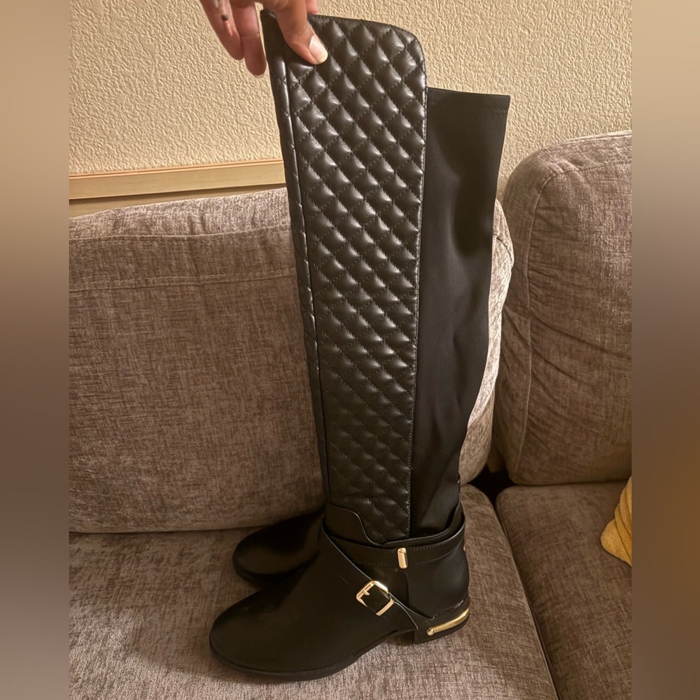 Black Quilted Knee-High Boots